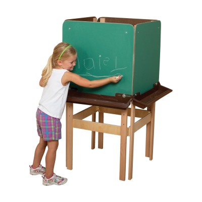 Wood Designs 4 Sided Easel with Chalkboard and Brown Trays   